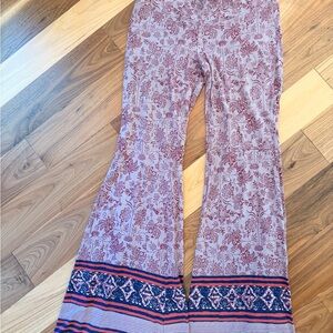 Free People Floral Print Bell Bottom Pants in Mauve and Navy